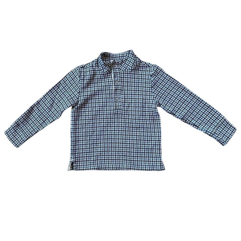 Janie and Jack Boys 2T Navy Blue Houndstooth Long Sleeve Mock‎ Neck Polo Shirt